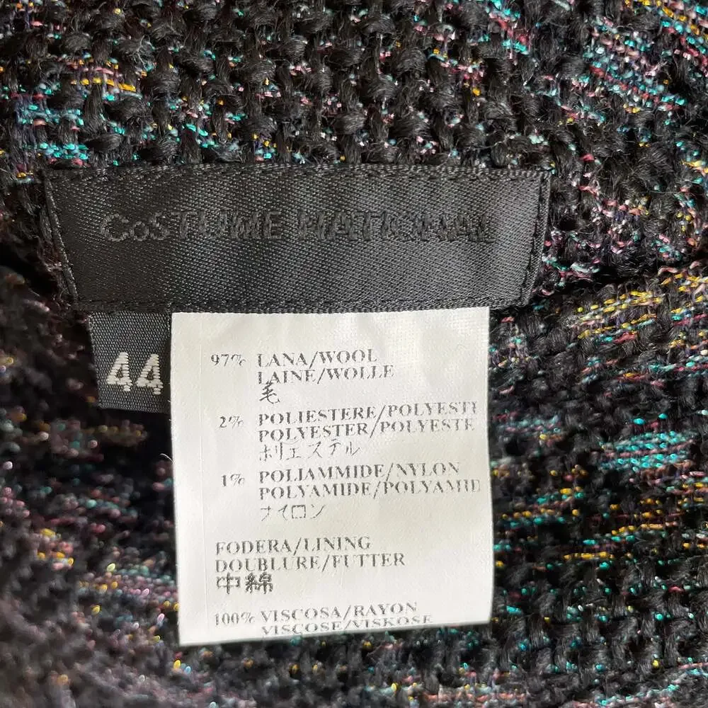 NWT CoSTUME NATIONAL Black Metallic Wool Faux Wrap Skirt